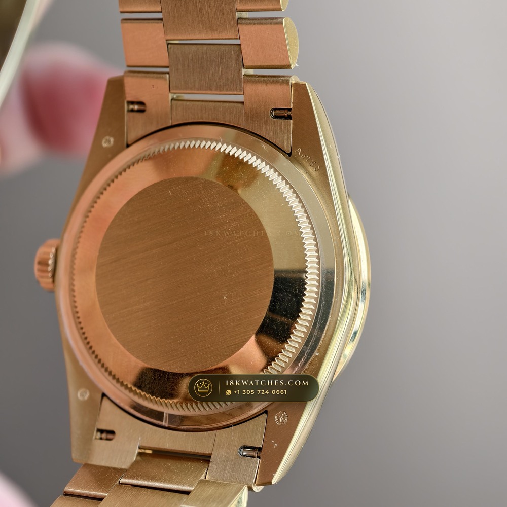 Rolex Day-Date 36 Mother-of-Pearl & Diamond Bezel 18K Yellow Gold Ref. 128348RBR — Studio Gallery Plate VII in 18K Yellow Gold Au750 (183.2g Verified Mass, Rolex Manufacture Cal. 3255 - 70h Power Reserve)