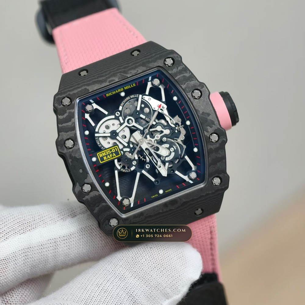 Richard Mille RM 35-01 Rafael Nadal Manual Winding Hand-Chamfered Bevel Spec — Studio Gallery Plate II in Carbon TPT & Grade 5 Titanium (50.9g Verified Mass, Richard Mille Cal. RMUL3 Grade 5 Titanium Skeleton)