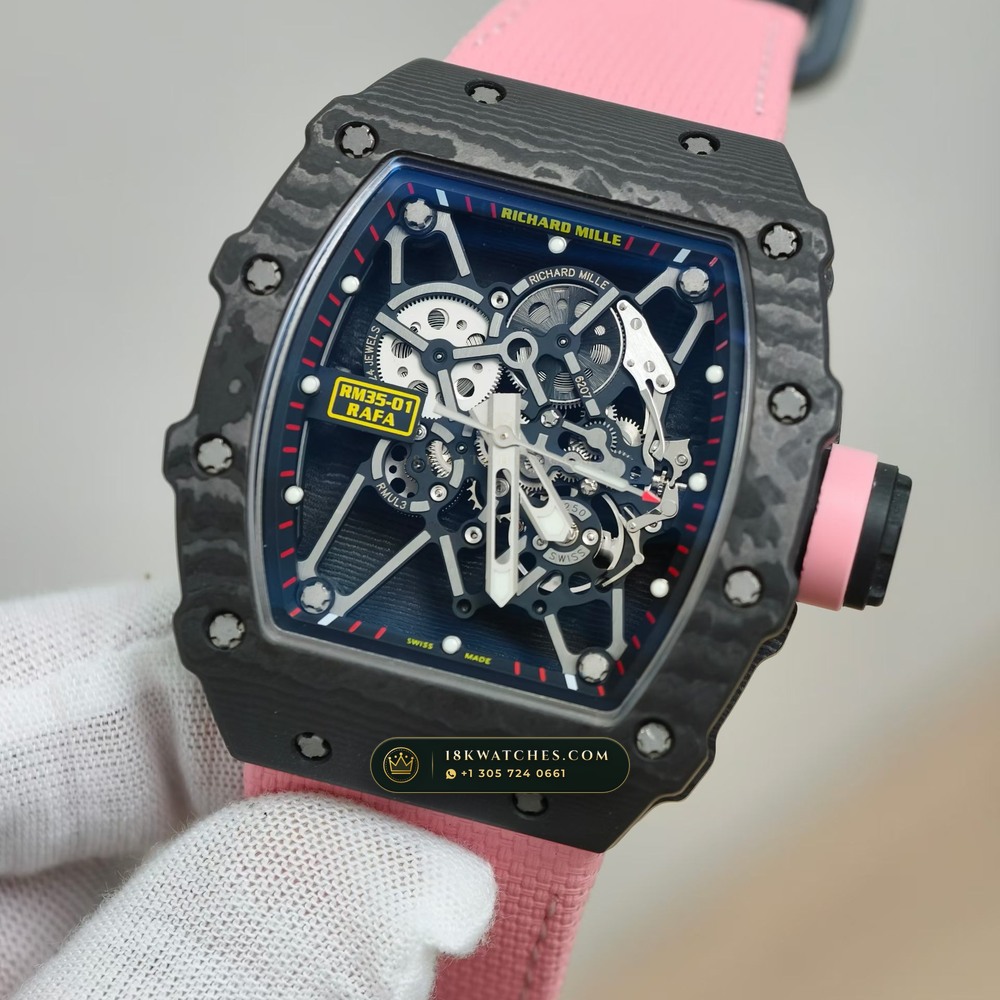 Richard Mille RM 35-01 Rafael Nadal Manual Winding Hand-Chamfered Bevel Spec — Studio Gallery Plate III in Carbon TPT & Grade 5 Titanium (50.9g Verified Mass, Richard Mille Cal. RMUL3 Grade 5 Titanium Skeleton)