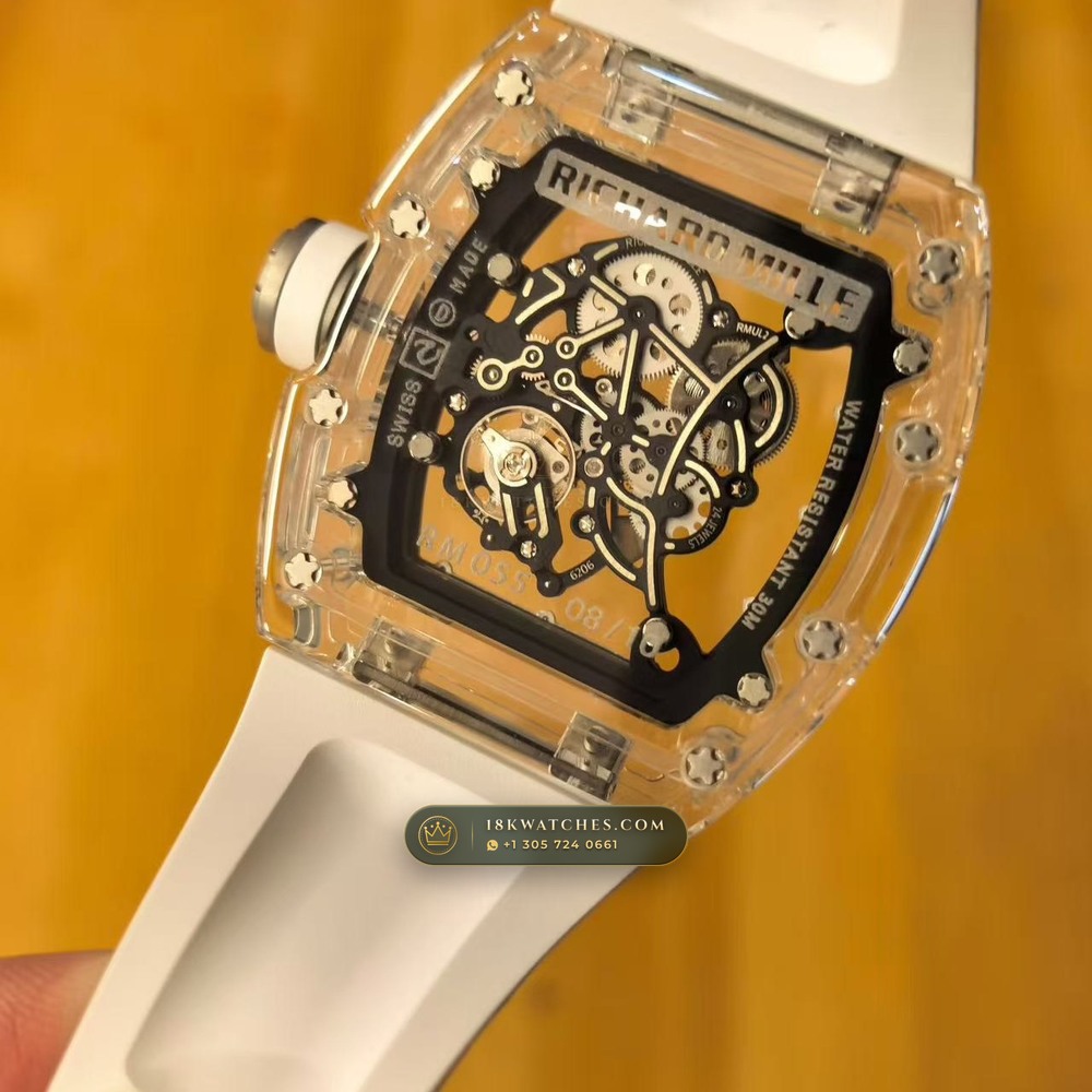 Richard Mille RM 055 Bubba Watson Manual Winding — Studio Gallery Plate II in Crystalline Sapphire & Grade 5 Titanium (66.9g Verified Mass, Richard Mille Cal. RMUL2 Grade 5 Titanium Skeleton)