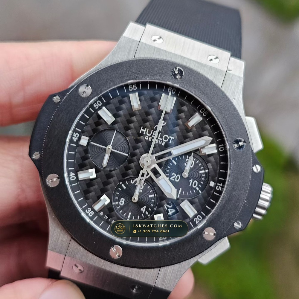 Hublot Big Bang Original Chronograph 44mm Cal. HUB4100 Ref. 301.SX.1170.RX — Studio Gallery Plate II in 904L Stainless Steel Custom Architecture (120.8g Verified Mass, Hublot Unico Flyback Chronograph Cal. HUB1280)