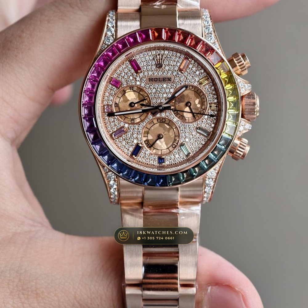 Rolex Cosmograph Daytona Rainbow Full Diamond Pave Dial 18K Everose Gold Ref. 116595RBOW