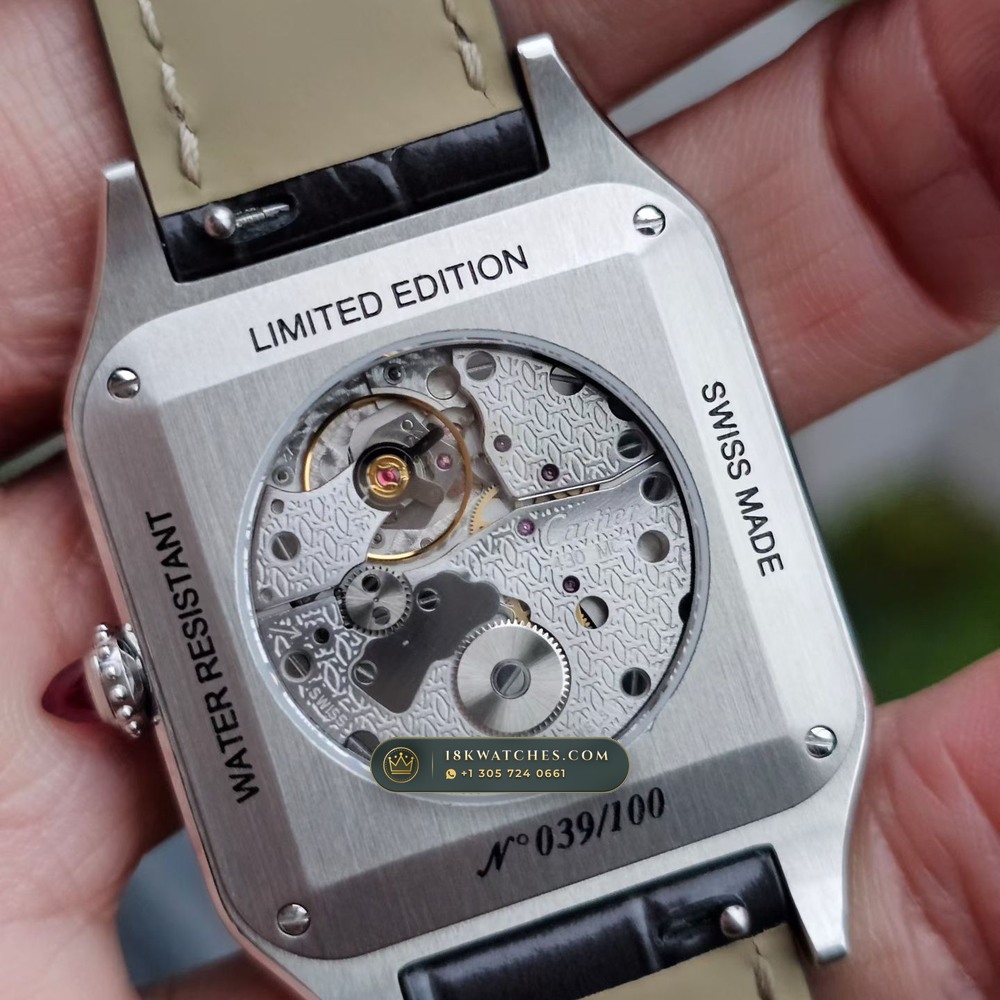 Cartier Santos-Dumont Large Hand-Wound Cal. 430MC Ref. WSSA0032 — Studio Gallery Plate V in 904L Stainless Steel Custom Architecture (115.8g Verified Mass, Cartier Manufacture Cal. 1847 MC / Skeleton Cal. 9611 MC)