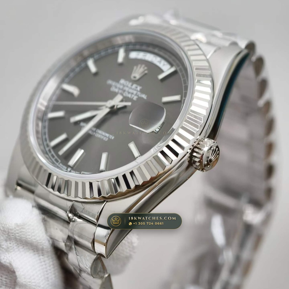 Rolex Day-Date 40 18K White Gold Ref. 228239 — Studio Gallery Plate IV in 18K White Gold Au750 (210.7g Verified Mass, Rolex Manufacture Cal. 3255 - 70h Power Reserve)