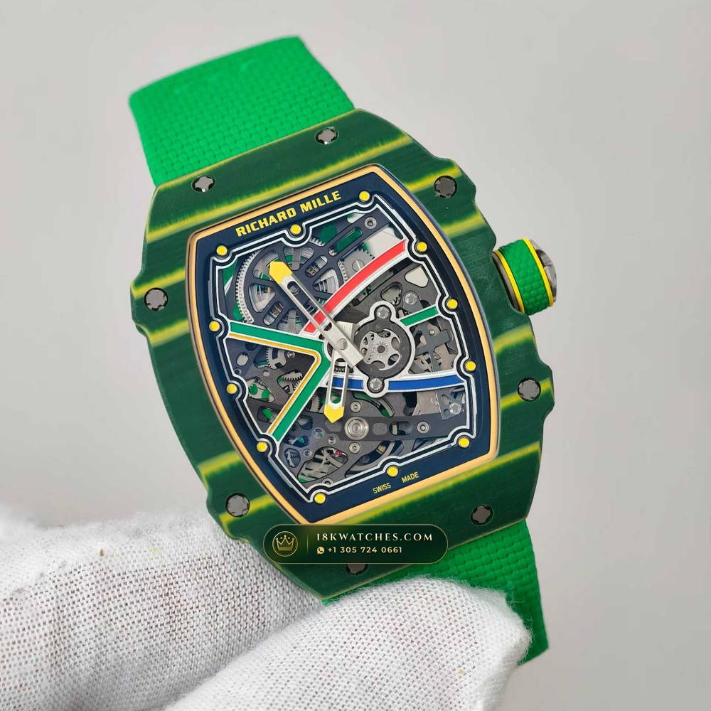 Richard Mille RM 67-02 Automatic Extra-Flat Wayde van Niekerk Green & Yellow Quartz TPT — Studio Gallery Plate II in Carbon TPT & Grade 5 Titanium (33.3g Verified Mass, Richard Mille Cal. CRMA7 Skeletonized Titanium)