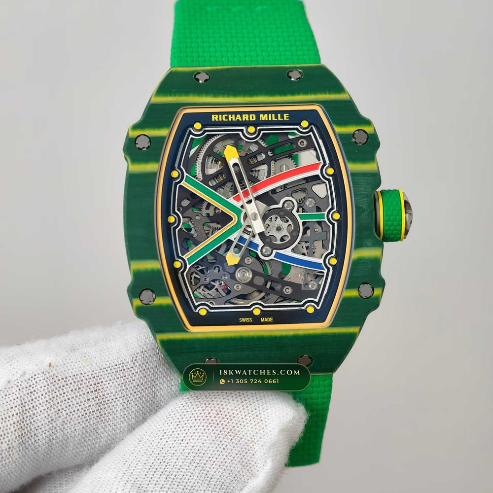 Richard Mille RM 67-02 Automatic Extra-Flat Wayde van Niekerk Green & Yellow Quartz TPT — Studio Gallery Plate III in Carbon TPT & Grade 5 Titanium (33.3g Verified Mass, Richard Mille Cal. CRMA7 Skeletonized Titanium)