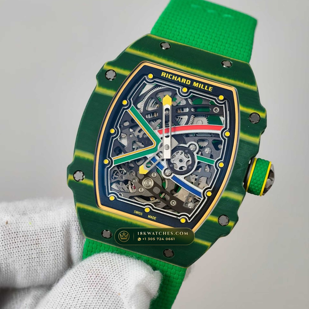 Richard Mille RM 67-02 Automatic Extra-Flat Wayde van Niekerk Green & Yellow Quartz TPT — Studio Gallery Plate IV in Carbon TPT & Grade 5 Titanium (33.3g Verified Mass, Richard Mille Cal. CRMA7 Skeletonized Titanium)