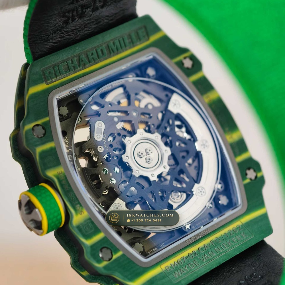 Richard Mille RM 67-02 Automatic Extra-Flat Wayde van Niekerk Green & Yellow Quartz TPT — Studio Gallery Plate VI in Carbon TPT & Grade 5 Titanium (33.3g Verified Mass, Richard Mille Cal. CRMA7 Skeletonized Titanium)