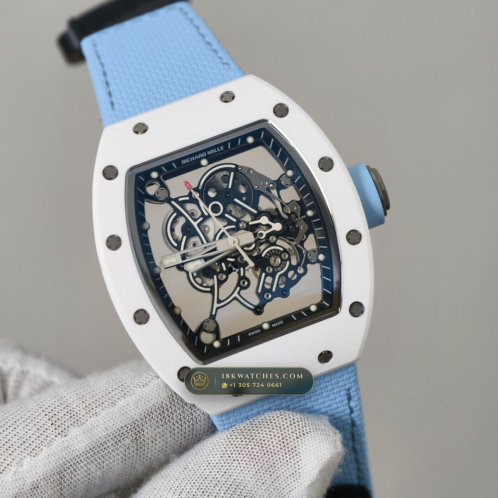 Richard Mille RM 055 Bubba Watson Manual Winding 5-Axis CNC Case — Studio Gallery Plate II in ATZ White Ceramic & Grade 5 Titanium (66.2g Verified Mass, Richard Mille Cal. RMUL2 Grade 5 Titanium Skeleton)