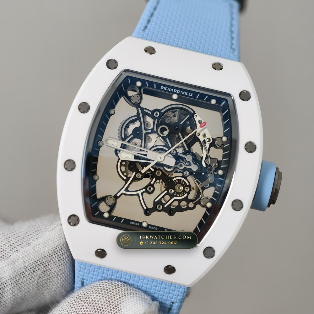 Richard Mille RM 055 Bubba Watson Manual Winding 5-Axis CNC Case — Studio Gallery Plate III in ATZ White Ceramic & Grade 5 Titanium (66.2g Verified Mass, Richard Mille Cal. RMUL2 Grade 5 Titanium Skeleton)