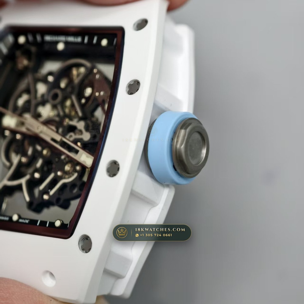Richard Mille RM 055 Bubba Watson Manual Winding 5-Axis CNC Case — Studio Gallery Plate IX in ATZ White Ceramic & Grade 5 Titanium (66.2g Verified Mass, Richard Mille Cal. RMUL2 Grade 5 Titanium Skeleton)
