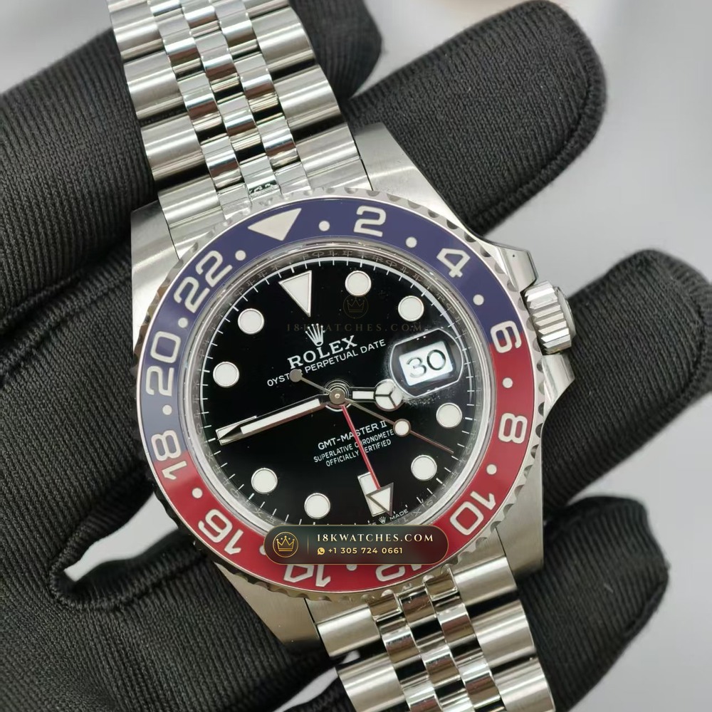 Rolex GMT-Master II Pepsi Red & Blue Cerachrom Ref. 126710BLRO — Studio Gallery Plate II in 904L Stainless Steel Custom Architecture (143.3g Verified Mass, Rolex Manufacture Cal. 3285 - 70h Power Reserve)