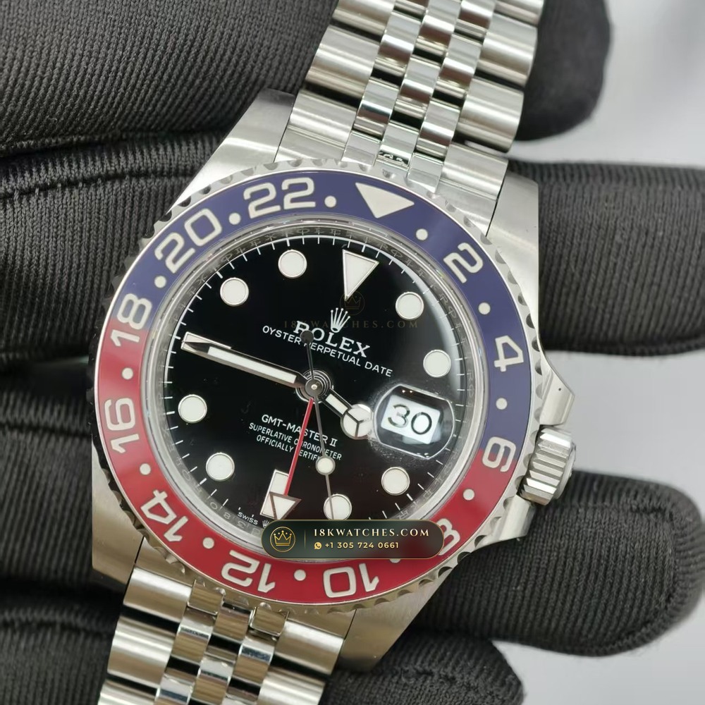 Rolex GMT-Master II Pepsi Red & Blue Cerachrom Ref. 126710BLRO — Studio Gallery Plate III in 904L Stainless Steel Custom Architecture (143.3g Verified Mass, Rolex Manufacture Cal. 3285 - 70h Power Reserve)