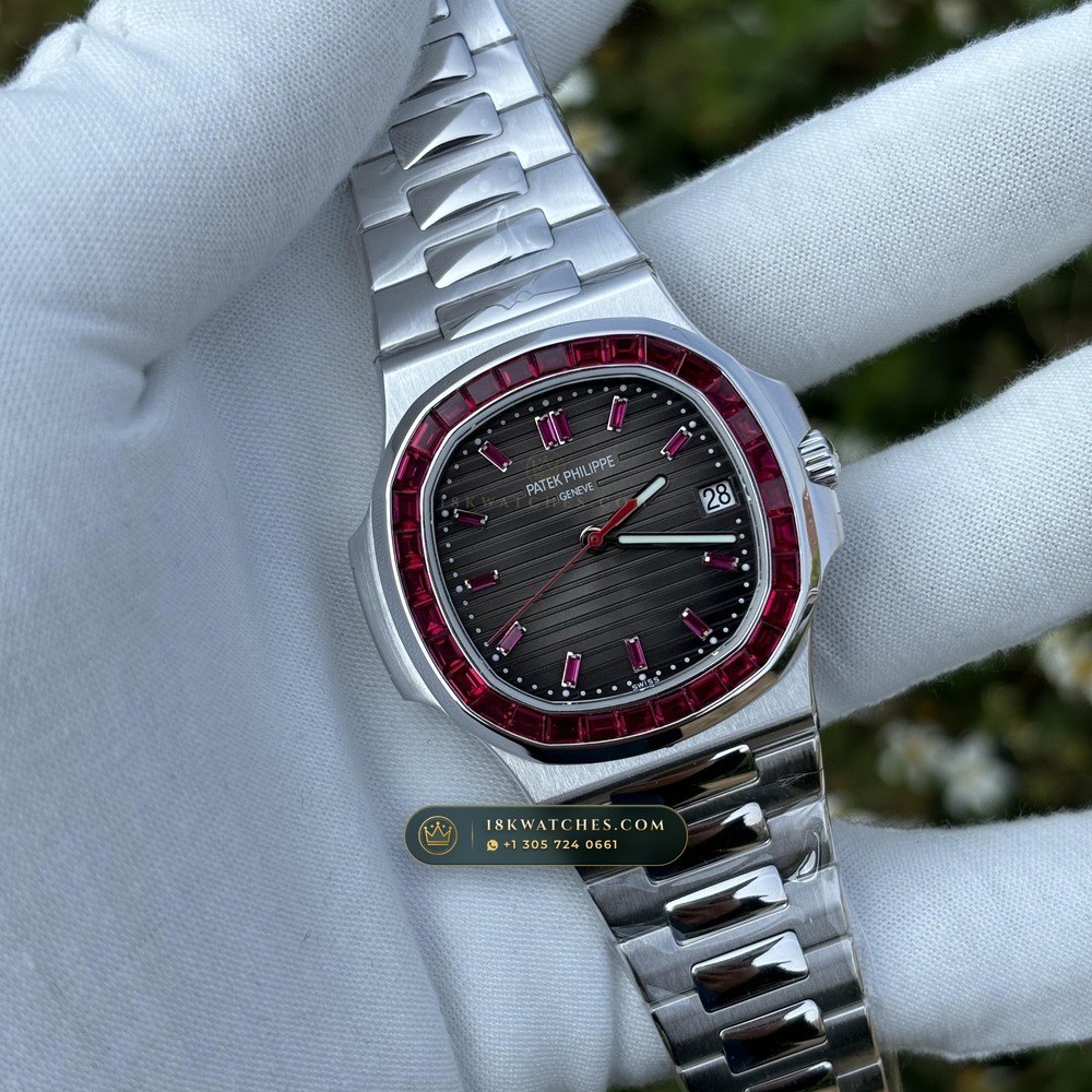 Patek Philippe Nautilus Off-Catalogue Baguette Ruby Bezel Diamond-Set Bezel 950 Platinum Ref. 5711/112P-001 — Studio Gallery Plate II in 950 Platinum Pt950 (244.6g Verified Mass, Patek Philippe Cal. 26-330 S C / Cal. 324 S C - 21K Gold Rotor)