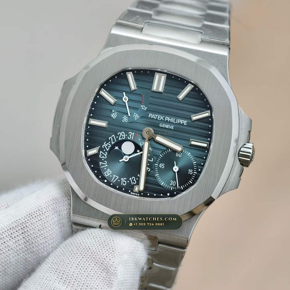 Patek Philippe Nautilus Moonphase & Power Reserve Chronometer Regulated Spec Ref. 5712/1A — Studio Gallery Plate II in 904L Stainless Steel Custom Architecture (116.1g Verified Mass, Patek Philippe Cal. 240 PS IRM C LU - 22K Gold Micro-Rotor)