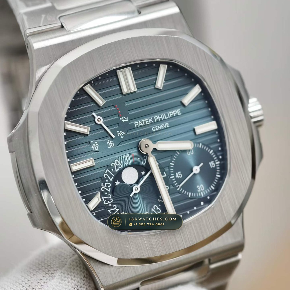 Patek Philippe Nautilus Moonphase & Power Reserve Chronometer Regulated Spec Ref. 5712/1A — Studio Gallery Plate III in 904L Stainless Steel Custom Architecture (116.1g Verified Mass, Patek Philippe Cal. 240 PS IRM C LU - 22K Gold Micro-Rotor)