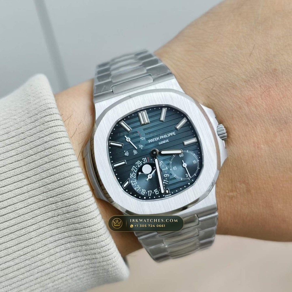 Patek Philippe Nautilus Moonphase & Power Reserve Chronometer Regulated Spec Ref. 5712/1A — Studio Gallery Plate IX in 904L Stainless Steel Custom Architecture (116.1g Verified Mass, Patek Philippe Cal. 240 PS IRM C LU - 22K Gold Micro-Rotor)