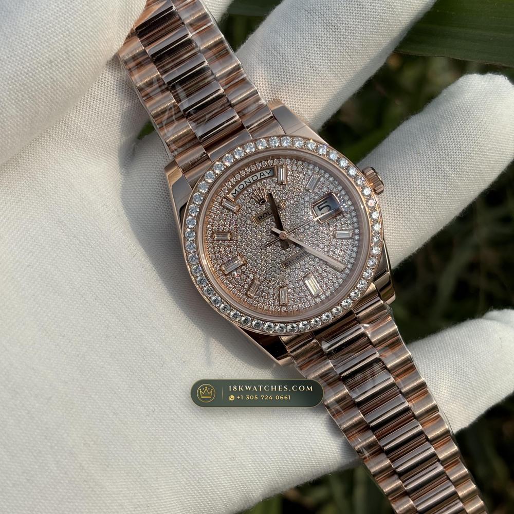 Rolex Day-Date 40 Diamond-Set Bezel 18K Everose Gold Ref. 228345RBR — Studio Gallery Plate IV in 18K Rose Gold Au750 (210.3g Verified Mass, Rolex Manufacture Cal. 3255 - 70h Power Reserve)