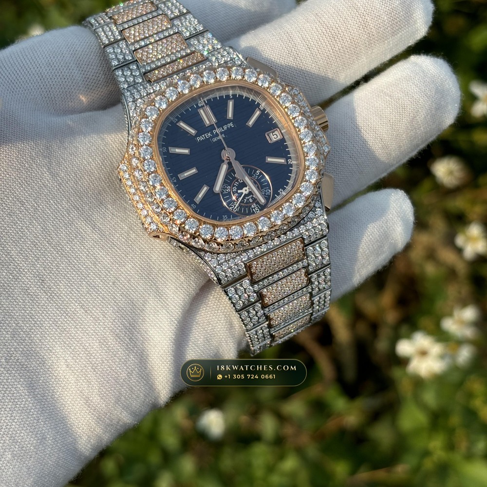Patek Philippe Nautilus Self-Winding Chronograph 40.5mm Blue Dial Ref. 5980/1A-001 — Studio Gallery Plate II in 904L Stainless Steel Custom Architecture (155.4g Verified Mass, Patek Philippe Cal. CH 28-520 C - 21K Gold Rotor)