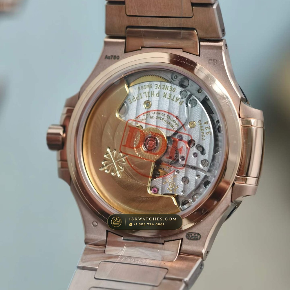 Patek Philippe Nautilus Ladies Automatic 18K Rose Gold Ref. 7118/1R-001 — Studio Gallery Plate VII in 18K Rose Gold Au750 (145.8g Verified Mass, Patek Philippe Cal. 324 S C - 21K Gold Rotor)