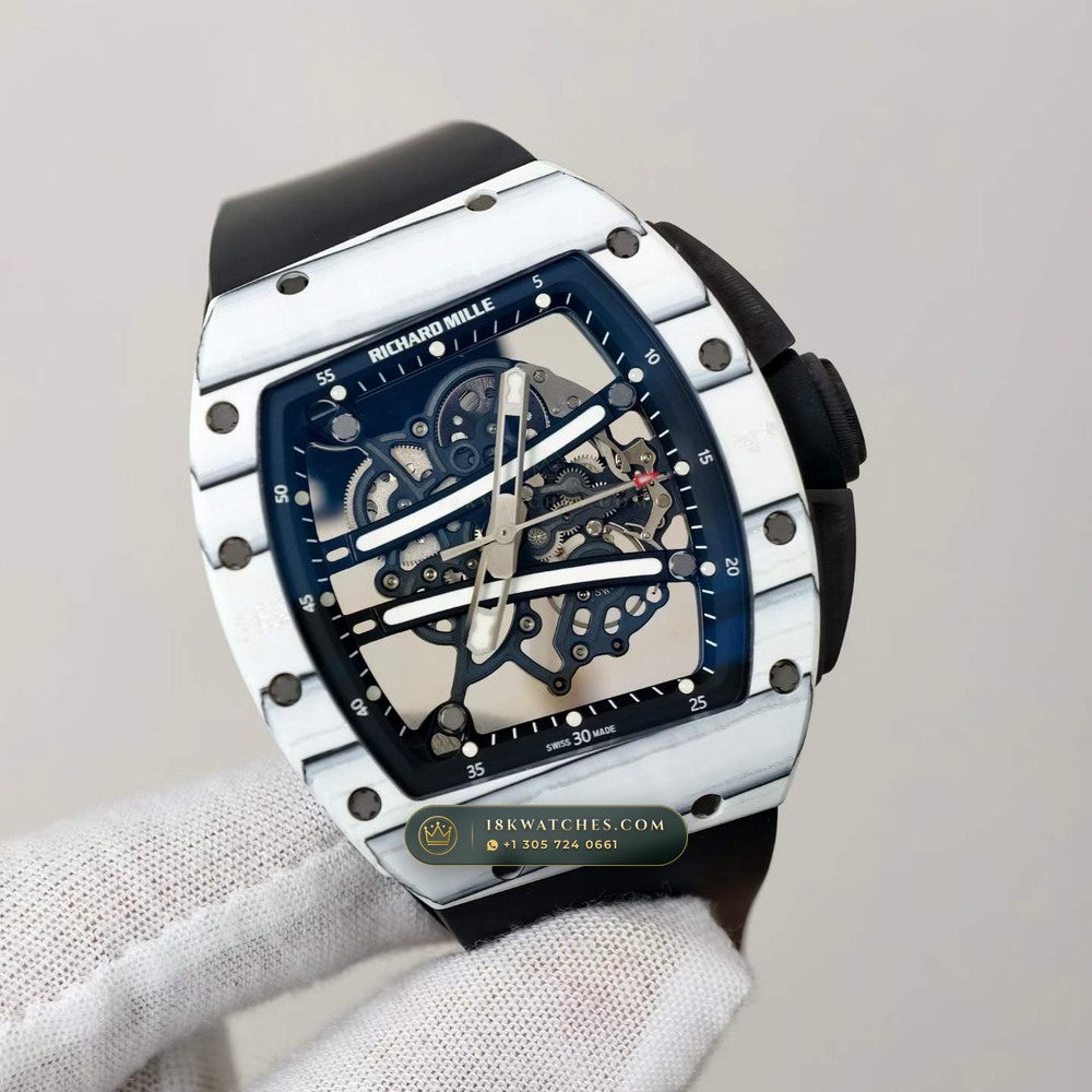 Richard Mille RM 61-01 Yohan Blake Asymmetric White Quartz TPT — Studio Gallery Plate II in Carbon TPT & Grade 5 Titanium (55.3g Verified Mass, Richard Mille Cal. RMUL2 Free-Sprung Skeleton)