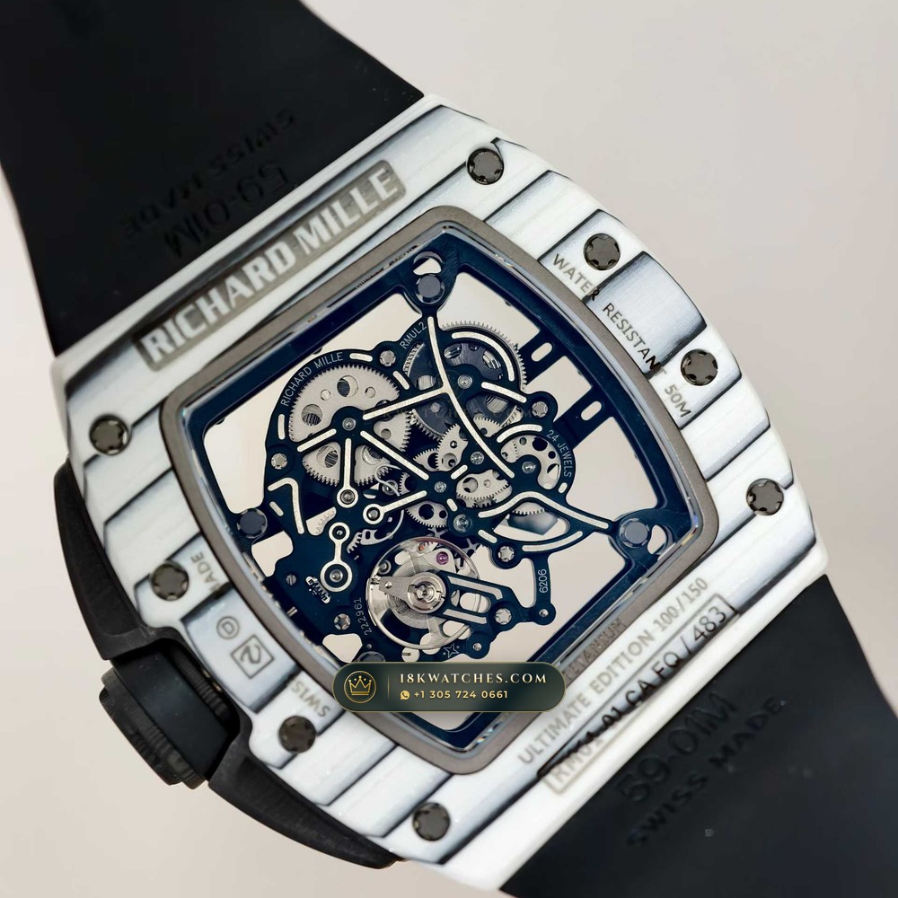 Richard Mille RM 61-01 Yohan Blake Asymmetric White Quartz TPT — Studio Gallery Plate VIII in Carbon TPT & Grade 5 Titanium (55.3g Verified Mass, Richard Mille Cal. RMUL2 Free-Sprung Skeleton)
