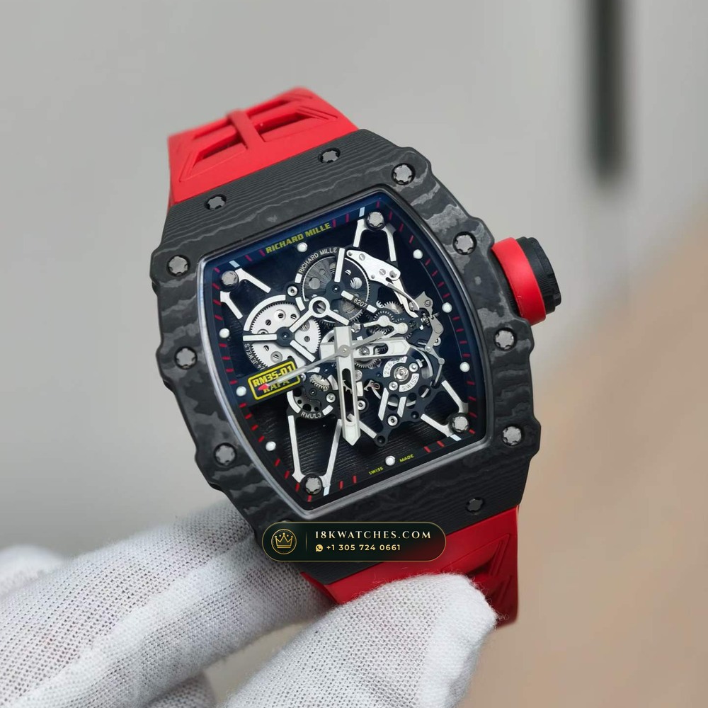Richard Mille RM 35-01 Rafael Nadal Manual Winding Sapphire Caseback Spec — Studio Gallery Plate II in Carbon TPT & Grade 5 Titanium (50.7g Verified Mass, Richard Mille Cal. RMUL3 Grade 5 Titanium Skeleton)