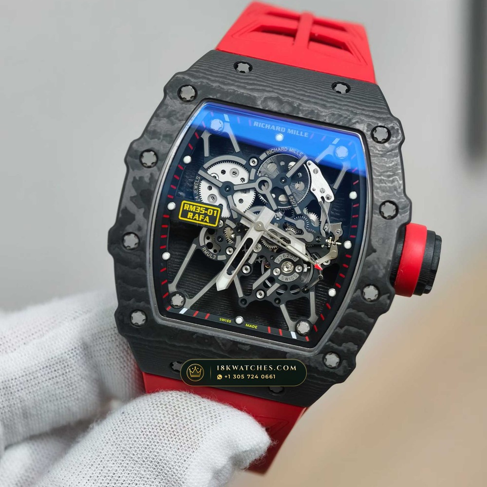 Richard Mille RM 35-01 Rafael Nadal Manual Winding Sapphire Caseback Spec — Studio Gallery Plate III in Carbon TPT & Grade 5 Titanium (50.7g Verified Mass, Richard Mille Cal. RMUL3 Grade 5 Titanium Skeleton)