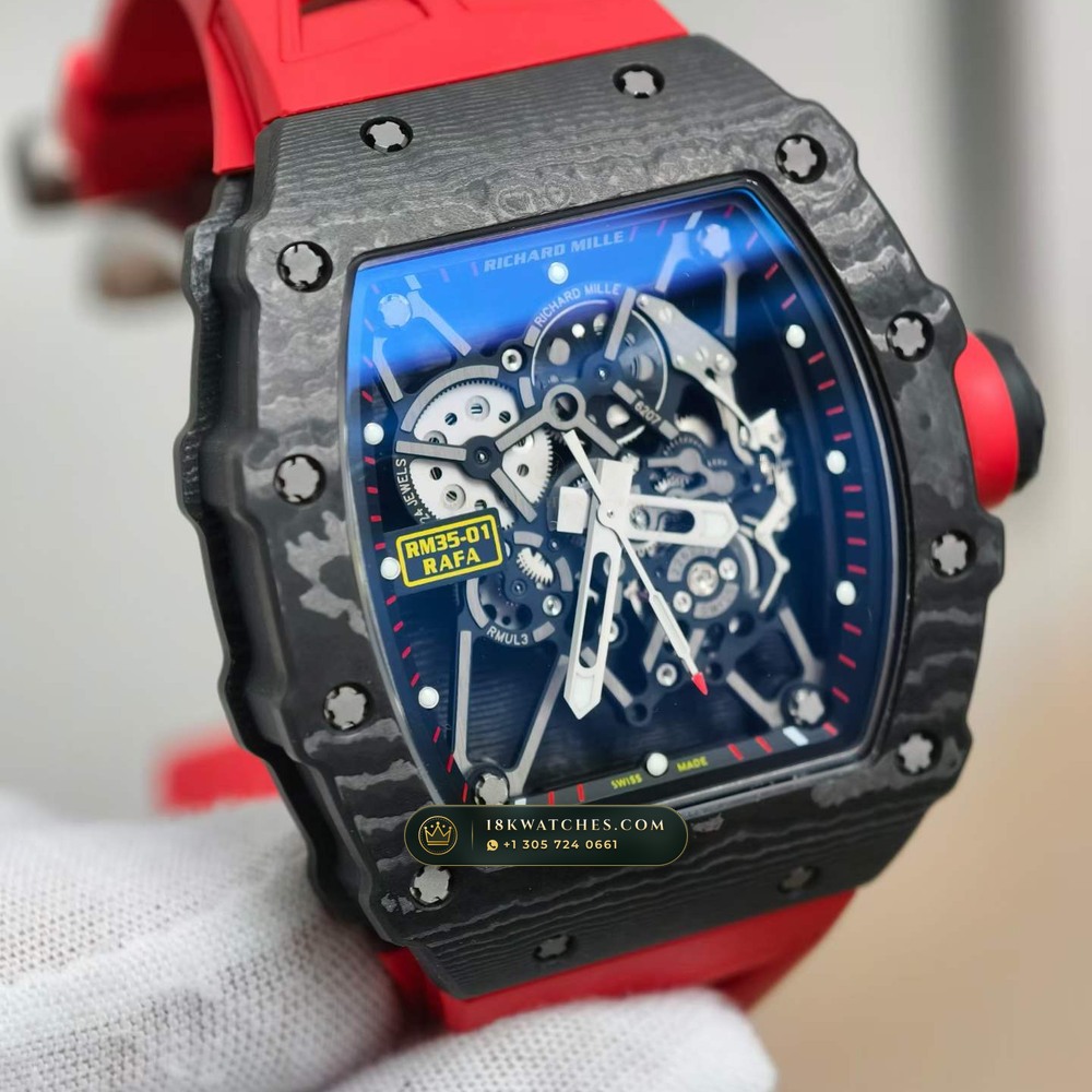 Richard Mille RM 35-01 Rafael Nadal Manual Winding Sapphire Caseback Spec — Studio Gallery Plate IV in Carbon TPT & Grade 5 Titanium (50.7g Verified Mass, Richard Mille Cal. RMUL3 Grade 5 Titanium Skeleton)