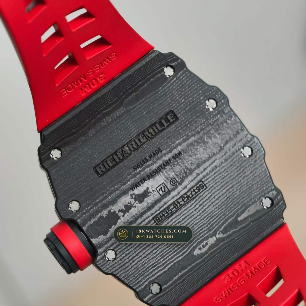 Richard Mille RM 35-01 Rafael Nadal Manual Winding Sapphire Caseback Spec — Studio Gallery Plate VII in Carbon TPT & Grade 5 Titanium (50.7g Verified Mass, Richard Mille Cal. RMUL3 Grade 5 Titanium Skeleton)