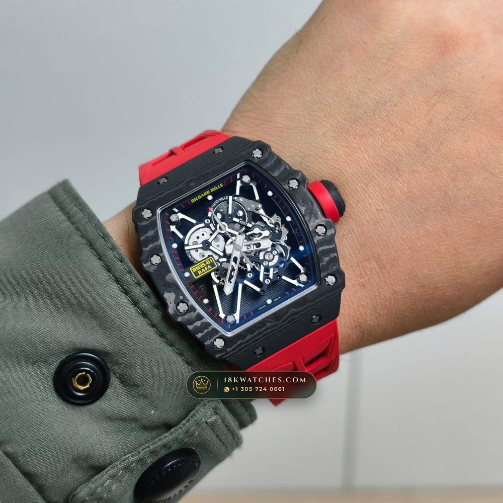 Richard Mille RM 35-01 Rafael Nadal Manual Winding Sapphire Caseback Spec — Studio Gallery Plate IX in Carbon TPT & Grade 5 Titanium (50.7g Verified Mass, Richard Mille Cal. RMUL3 Grade 5 Titanium Skeleton)