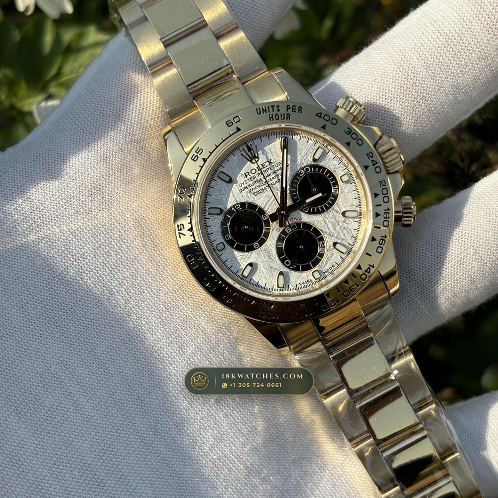 Rolex Cosmograph Daytona Gibeon Meteorite Dial 18K Yellow Gold Ref. 116508 — Studio Gallery Plate II in 18K Yellow Gold Au750 (216.2g Verified Mass, Rolex Manufacture Cal. 4130 - 72h Power Reserve)