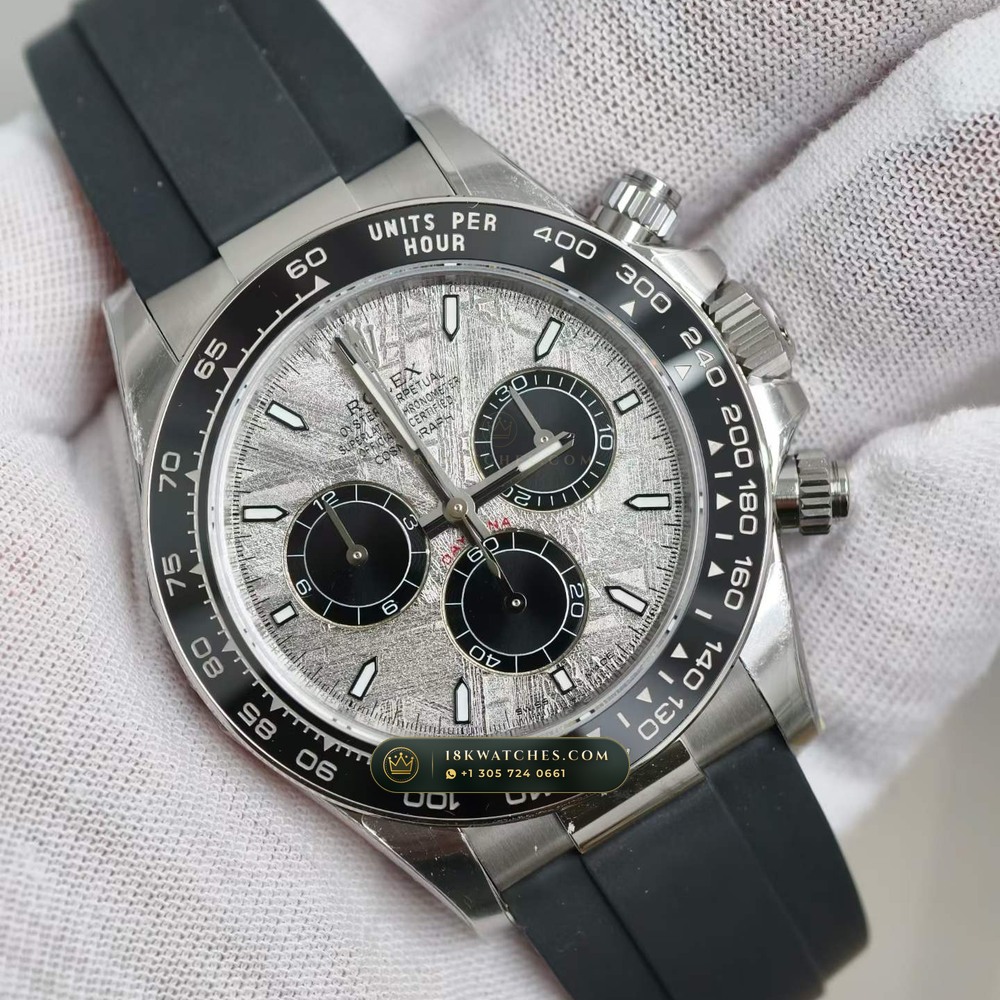 Rolex Cosmograph Daytona Gibeon Meteorite Dial 18K White Gold Chronometer Regulated Spec Ref. 126519LN — Studio Gallery Plate II in 18K White Gold Au750 (160.5g Verified Mass, Rolex Manufacture Cal. 4131 - 72h Power Reserve)