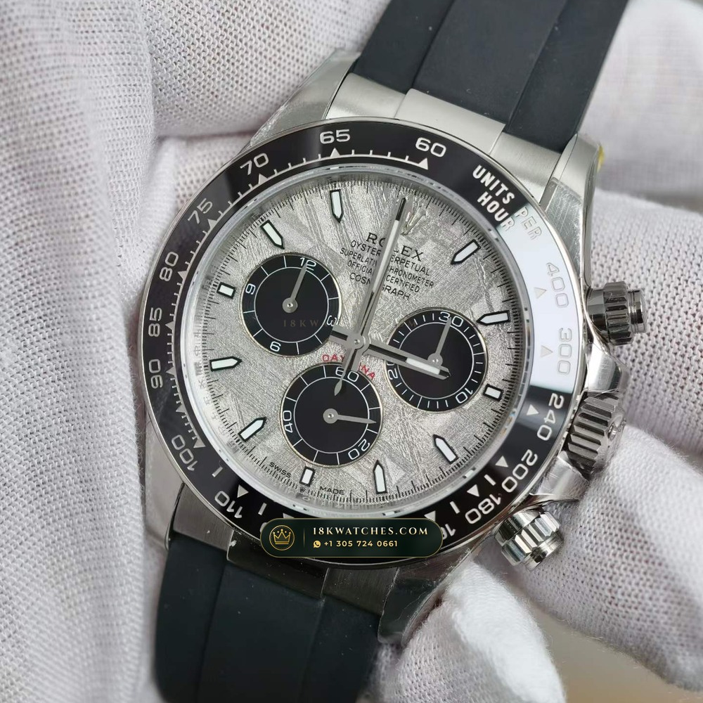 Rolex Cosmograph Daytona Gibeon Meteorite Dial 18K White Gold Chronometer Regulated Spec Ref. 126519LN — Studio Gallery Plate III in 18K White Gold Au750 (160.5g Verified Mass, Rolex Manufacture Cal. 4131 - 72h Power Reserve)