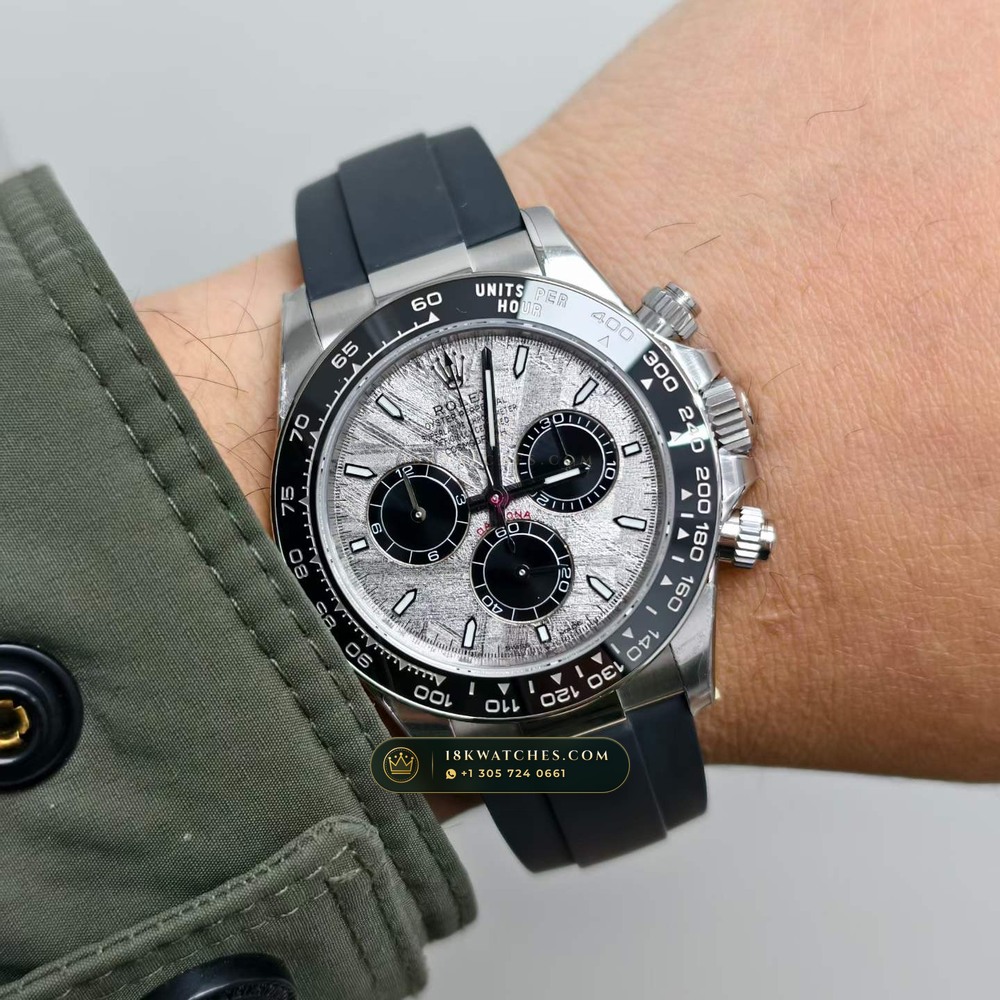 Rolex Cosmograph Daytona Gibeon Meteorite Dial 18K White Gold Chronometer Regulated Spec Ref. 126519LN — Studio Gallery Plate VIII in 18K White Gold Au750 (160.5g Verified Mass, Rolex Manufacture Cal. 4131 - 72h Power Reserve)
