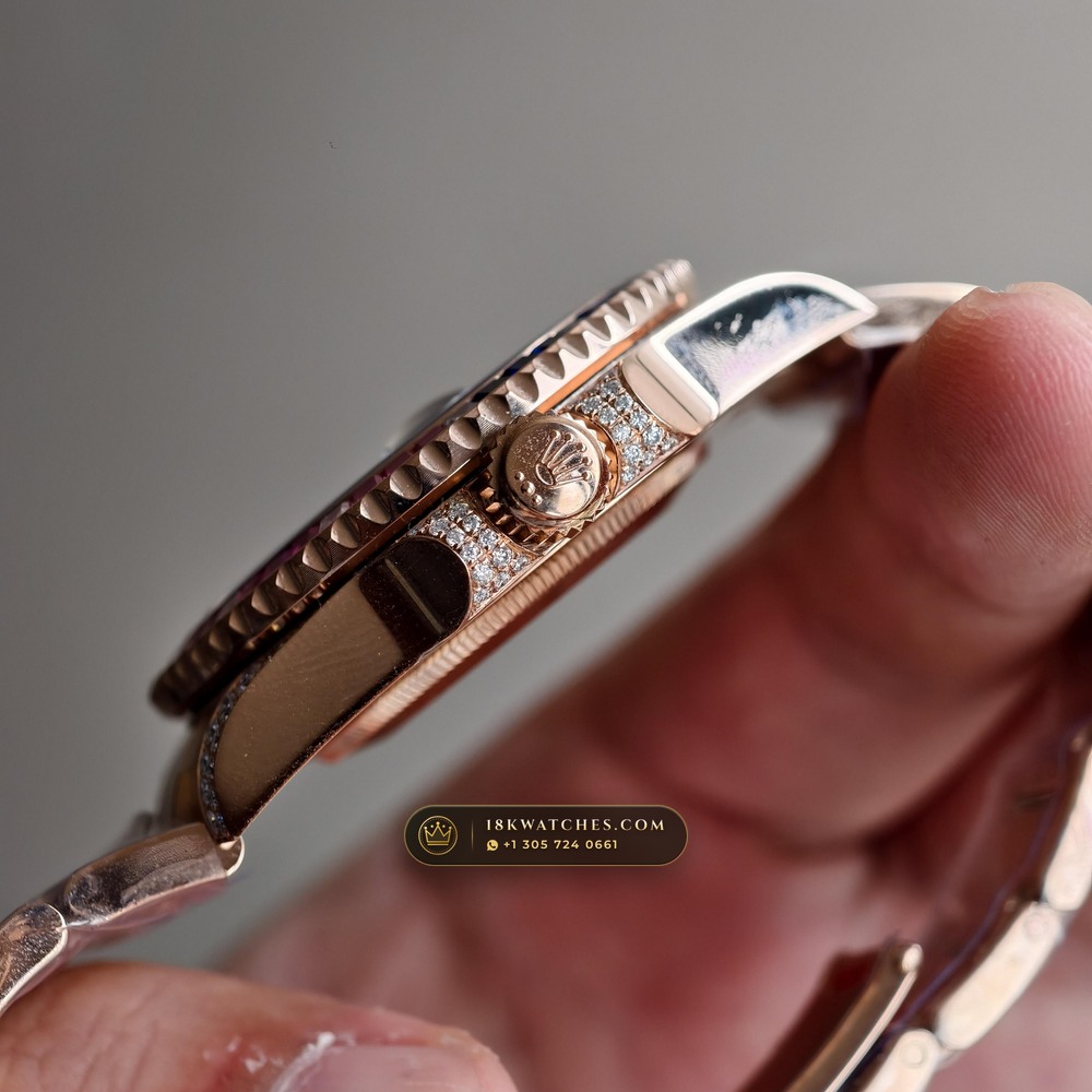 Rolex GMT-Master II Diamond-Set Bezel 18K Everose Gold Ref. 126755SARU — Studio Gallery Plate VI in 18K Rose Gold Au750 (225.3g Verified Mass, Rolex Manufacture Cal. 3285 - 70h Power Reserve)