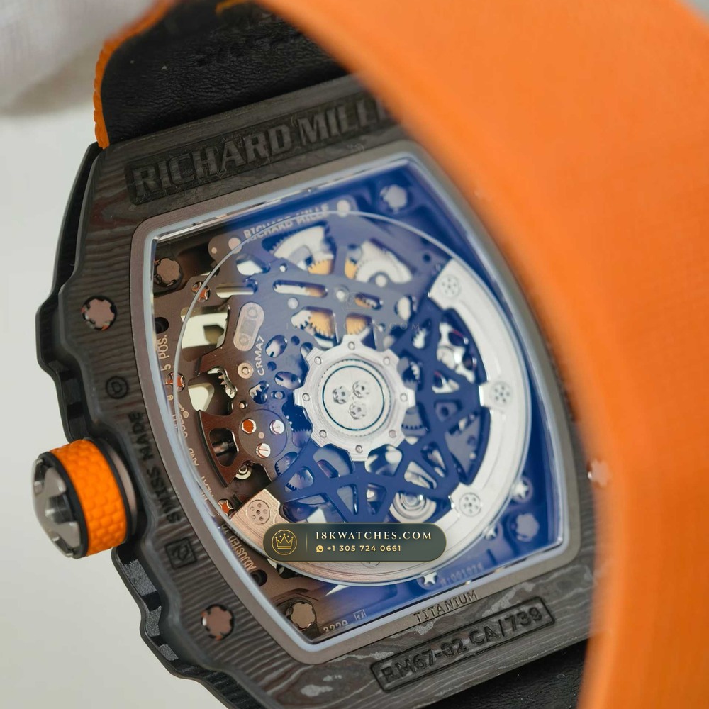 Richard Mille RM 67-02 Automatic Extra-Flat McLaren Flyback Chronograph — Studio Gallery Plate VI in Carbon TPT & Grade 5 Titanium (33.3g Verified Mass, Richard Mille Cal. CRMA7 Skeletonized Titanium)