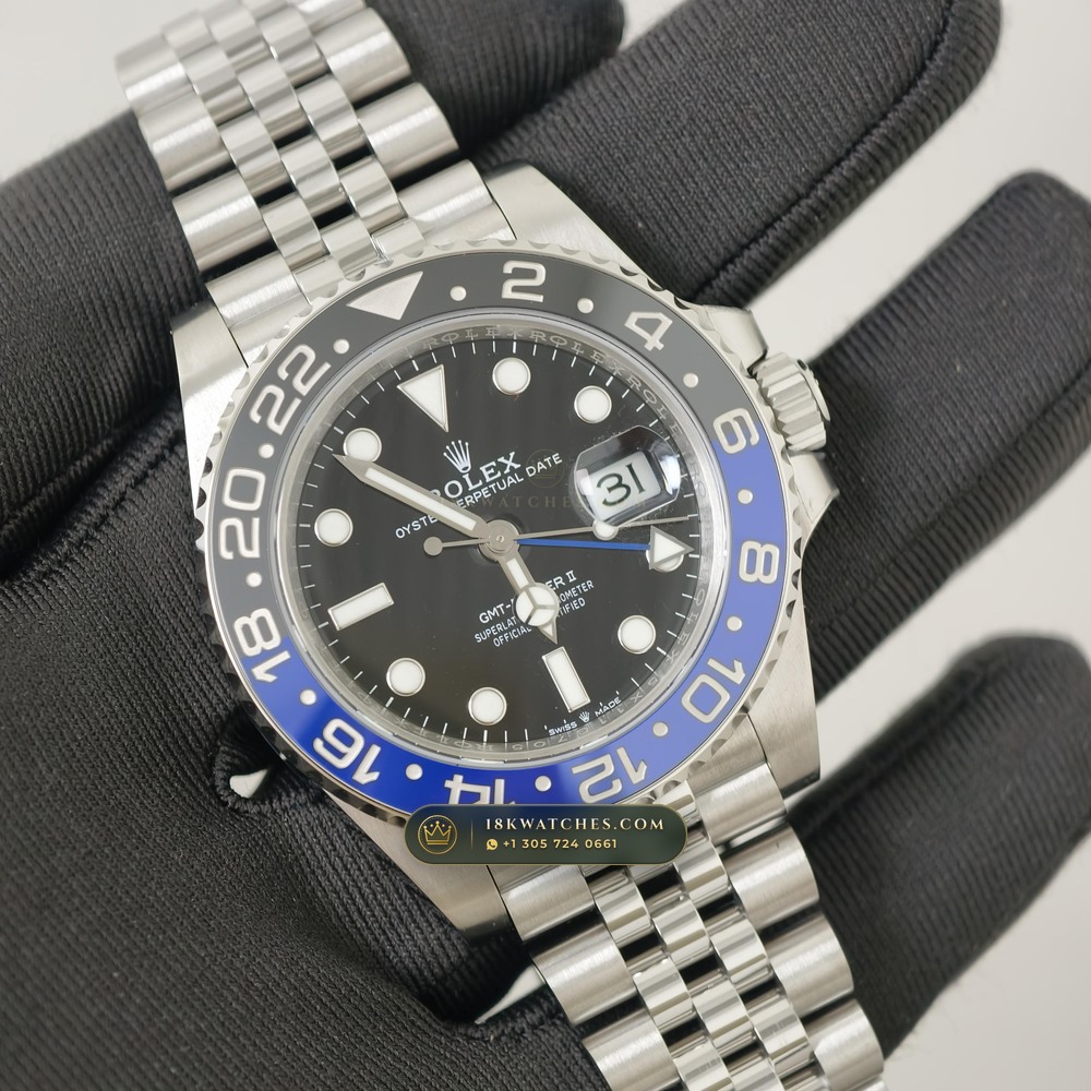 Rolex GMT-Master II Batgirl Blue & Black Jubilee Ref. 126710BLNR — Studio Gallery Plate II in 904L Stainless Steel Custom Architecture (143.3g Verified Mass, Rolex Manufacture Cal. 3285 - 70h Power Reserve)