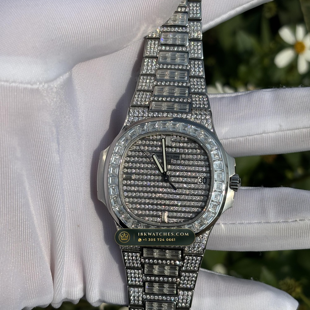 Patek Philippe Nautilus Haute Joaillerie Full Diamond Pave 18K White Gold Ref. 5719/10G-010 — Studio Gallery Plate II in 18K White Gold Au750 (186.9g Verified Mass, Patek Philippe Cal. 26-330 S C / Cal. 324 S C - 21K Gold Rotor)