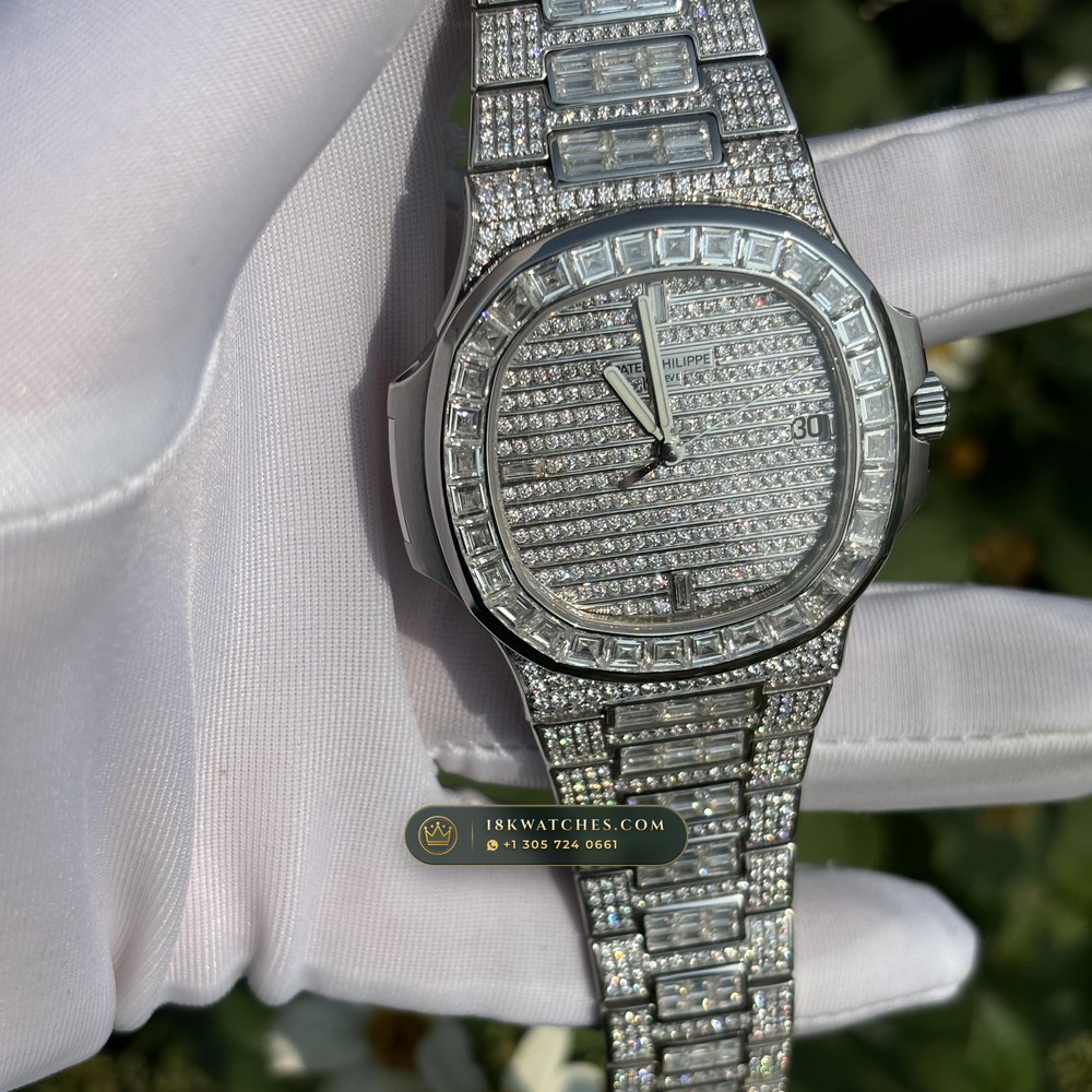 Patek Philippe Nautilus Haute Joaillerie Full Diamond Pave 18K White Gold Ref. 5719/10G-010 — Studio Gallery Plate IV in 18K White Gold Au750 (186.9g Verified Mass, Patek Philippe Cal. 26-330 S C / Cal. 324 S C - 21K Gold Rotor)