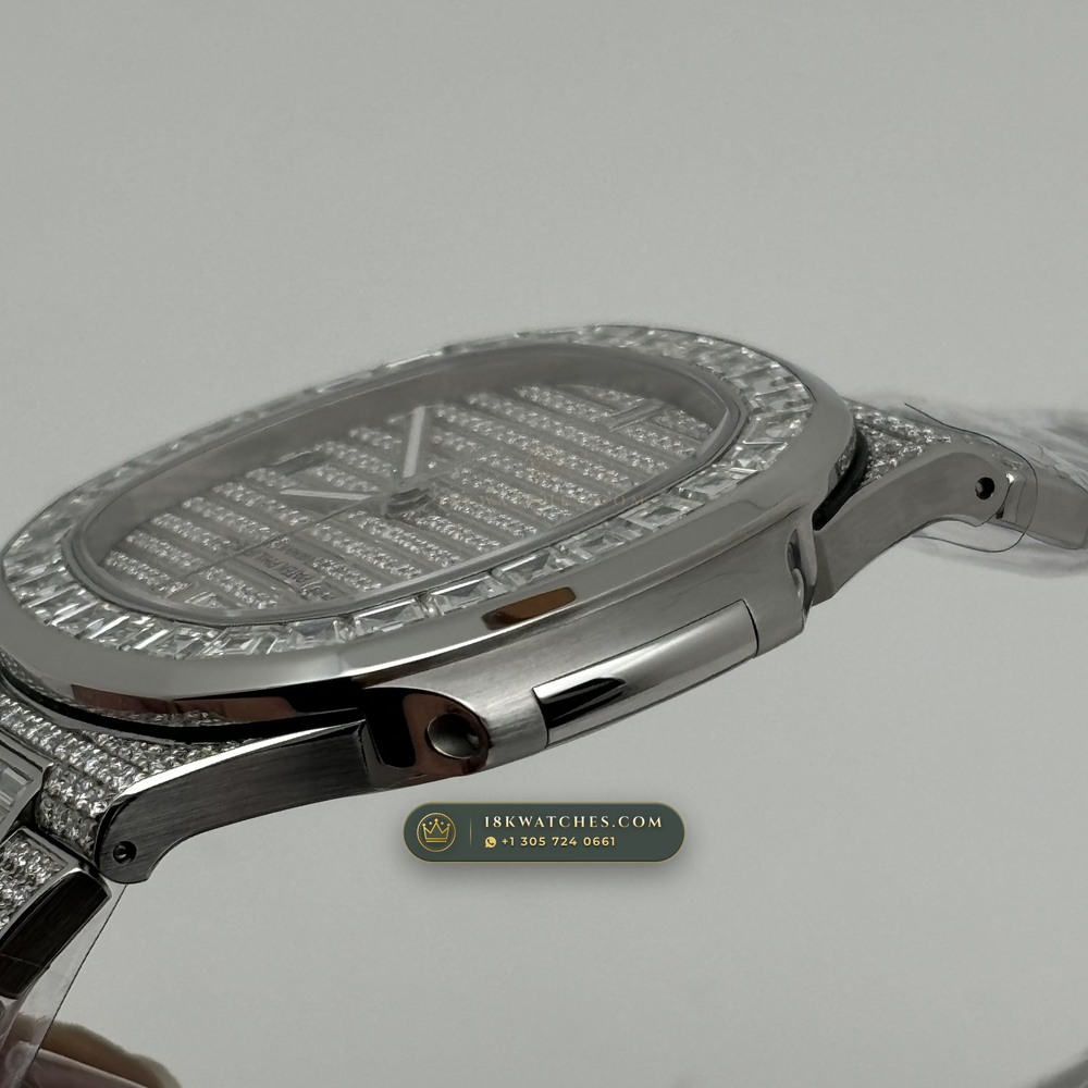 Patek Philippe Nautilus Haute Joaillerie Full Diamond Pave 18K White Gold Ref. 5719/10G-010 — Studio Gallery Plate VI in 18K White Gold Au750 (186.9g Verified Mass, Patek Philippe Cal. 26-330 S C / Cal. 324 S C - 21K Gold Rotor)
