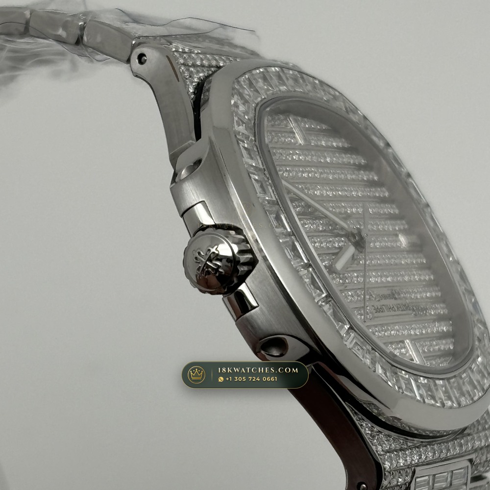 Patek Philippe Nautilus Haute Joaillerie Full Diamond Pave 18K White Gold Ref. 5719/10G-010 — Studio Gallery Plate VII in 18K White Gold Au750 (186.9g Verified Mass, Patek Philippe Cal. 26-330 S C / Cal. 324 S C - 21K Gold Rotor)