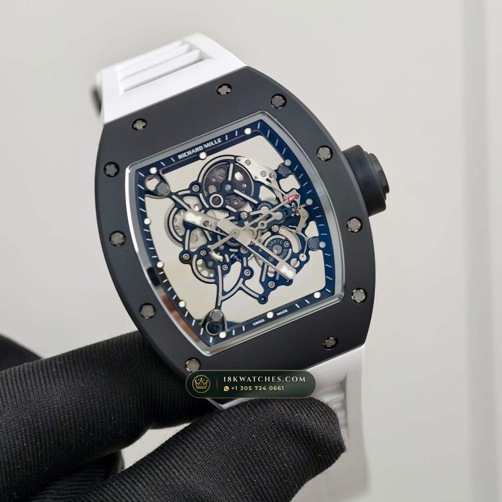 Richard Mille RM 055 Bubba Watson Manual Winding Asia Exclusive Edition Geneva Atelier Spec — Studio Gallery Plate II in ATZ White Ceramic & Grade 5 Titanium (66.8g Verified Mass, Richard Mille Cal. RMUL2 Grade 5 Titanium Skeleton)