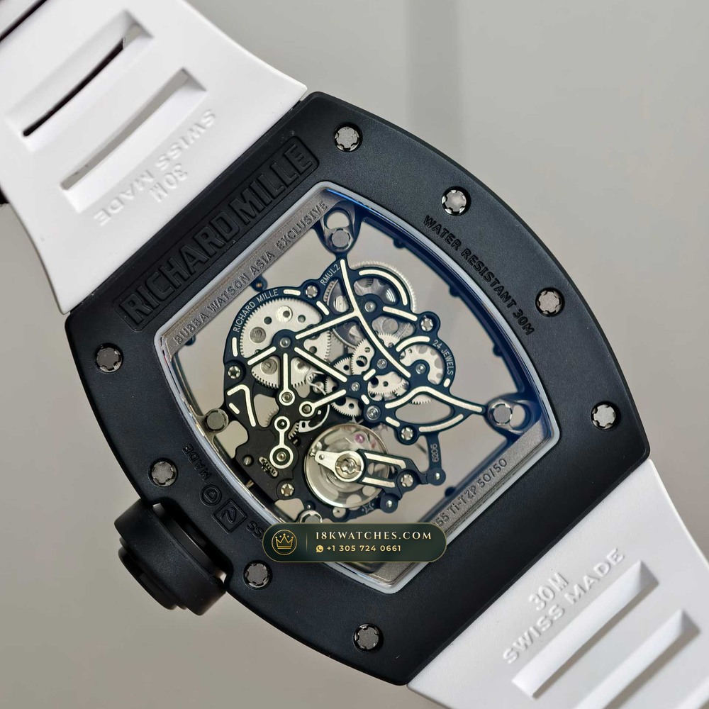 Richard Mille RM 055 Bubba Watson Manual Winding Asia Exclusive Edition Geneva Atelier Spec — Studio Gallery Plate VII in ATZ White Ceramic & Grade 5 Titanium (66.8g Verified Mass, Richard Mille Cal. RMUL2 Grade 5 Titanium Skeleton)