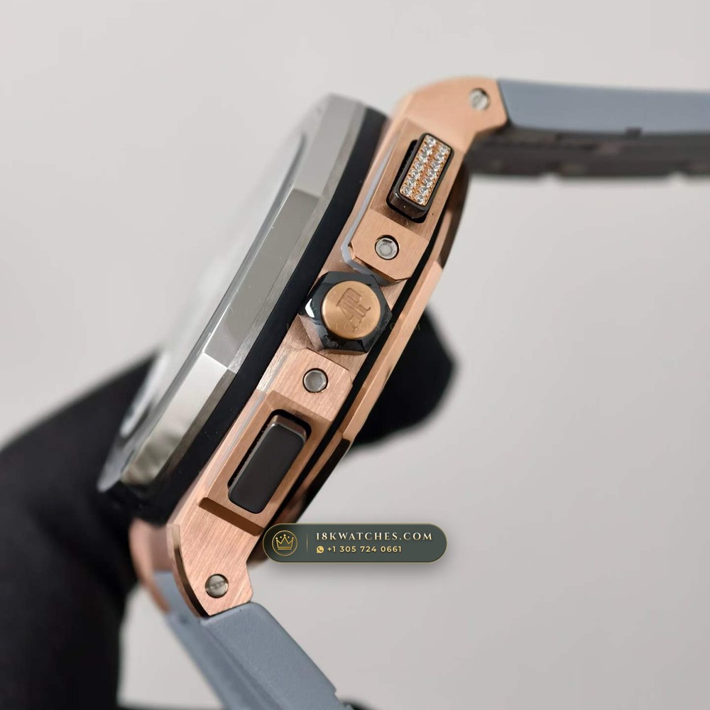 Audemars Piguet Royal Oak Offshore Selfwinding Chronograph 43mm 18K Rose Gold Ref. 26210OI.OO.A109CR.01 — Studio Gallery Plate V in 18K Rose Gold Au750 (184.5g Verified Mass, Audemars Piguet Cal. 4401 Flyback Chronograph)
