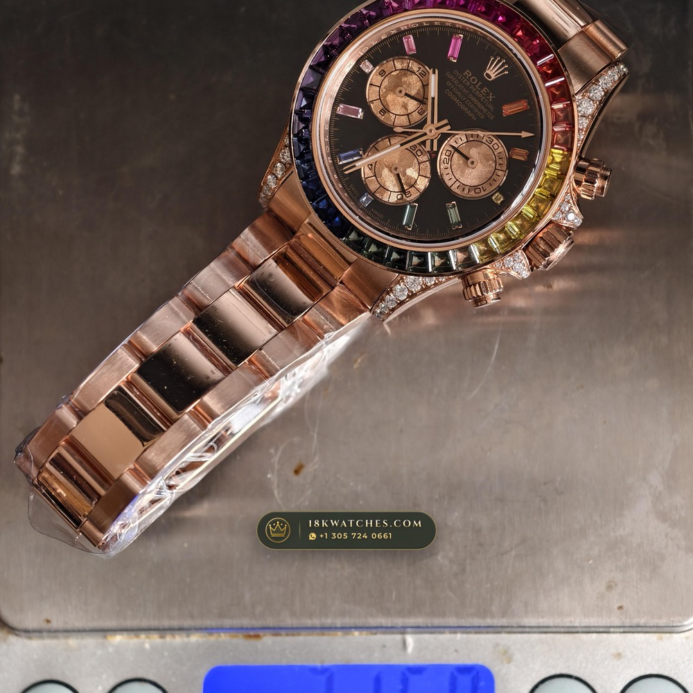 Rolex Cosmograph Daytona Rainbow Sapphire Bezel 18K Everose Gold Ref. 116595RBOW — Studio Gallery Plate IX in 18K Rose Gold Au750 (216.9g Verified Mass, Rolex Manufacture Cal. 4130 - 72h Power Reserve)