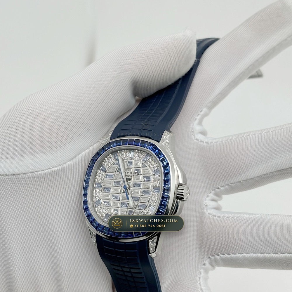 Patek Philippe Aquanaut Luce Haute Joaillerie Baguette Emerald Bezel 18K White Gold Ref. 5268/461G-001 — Studio Gallery Plate III in 18K White Gold Au750 (114.2g Verified Mass, Patek Philippe Cal. 26-330 S C - 21K Gold Rotor)