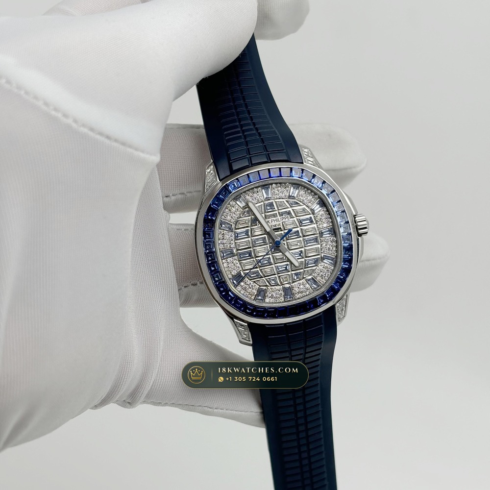 Patek Philippe Aquanaut Luce Haute Joaillerie Baguette Emerald Bezel 18K White Gold Ref. 5268/461G-001 — Studio Gallery Plate V in 18K White Gold Au750 (114.2g Verified Mass, Patek Philippe Cal. 26-330 S C - 21K Gold Rotor)