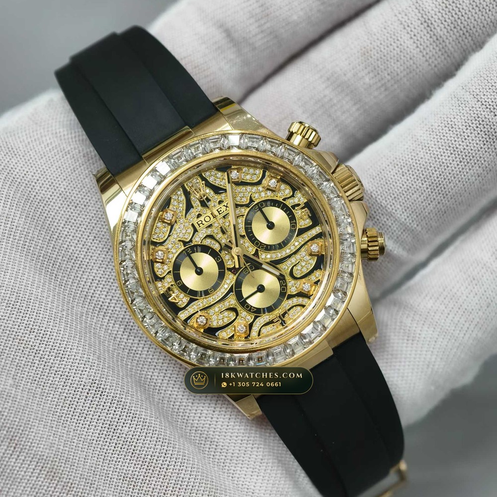 Rolex Cosmograph Daytona Eye of the Tiger Diamond Dial 18K Yellow Gold Ref. 116588TBR — Studio Gallery Plate II in 18K Yellow Gold Au750 (160.7g Verified Mass, Rolex Manufacture Cal. 4130 - 72h Power Reserve)