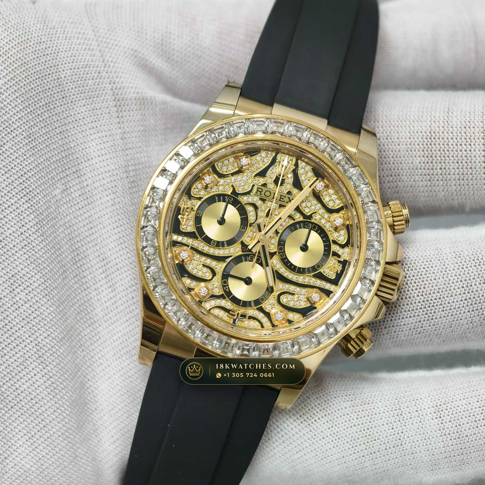 Rolex Cosmograph Daytona Eye of the Tiger Diamond Dial 18K Yellow Gold Ref. 116588TBR — Studio Gallery Plate III in 18K Yellow Gold Au750 (160.7g Verified Mass, Rolex Manufacture Cal. 4130 - 72h Power Reserve)